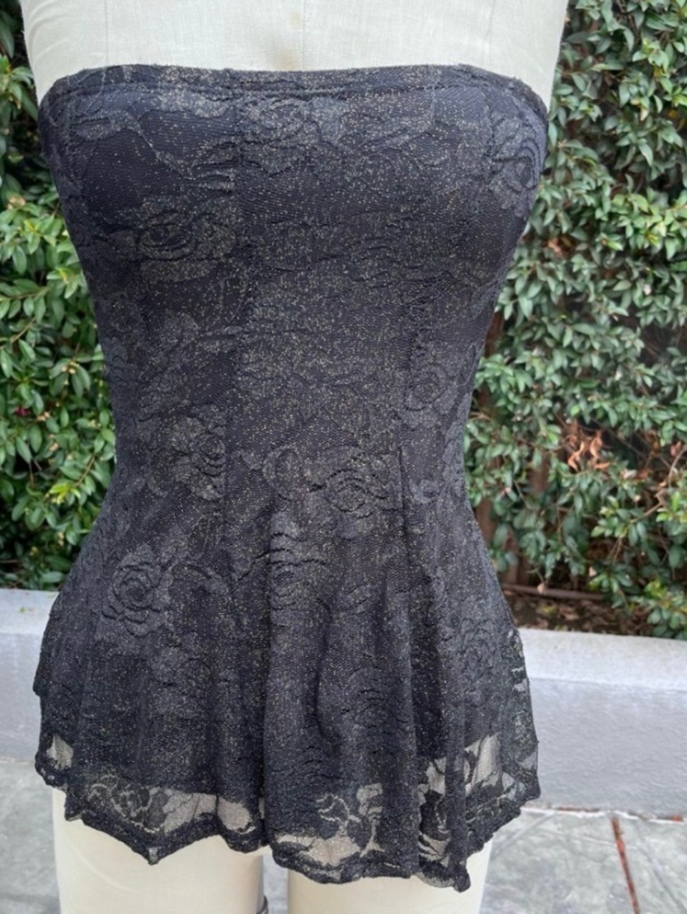 Vintage Y2K Generation Black Lace Strapless Peplum Top USA Made NWOT Size Small